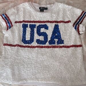 Short Sleeve Sequin USA Patriotic Top